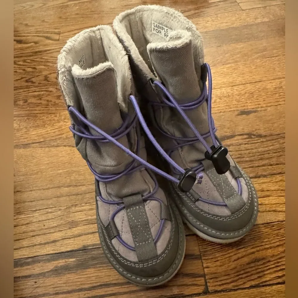 SOREL Quilted Winter Snow Boots Gray Purple Cream Girls 1